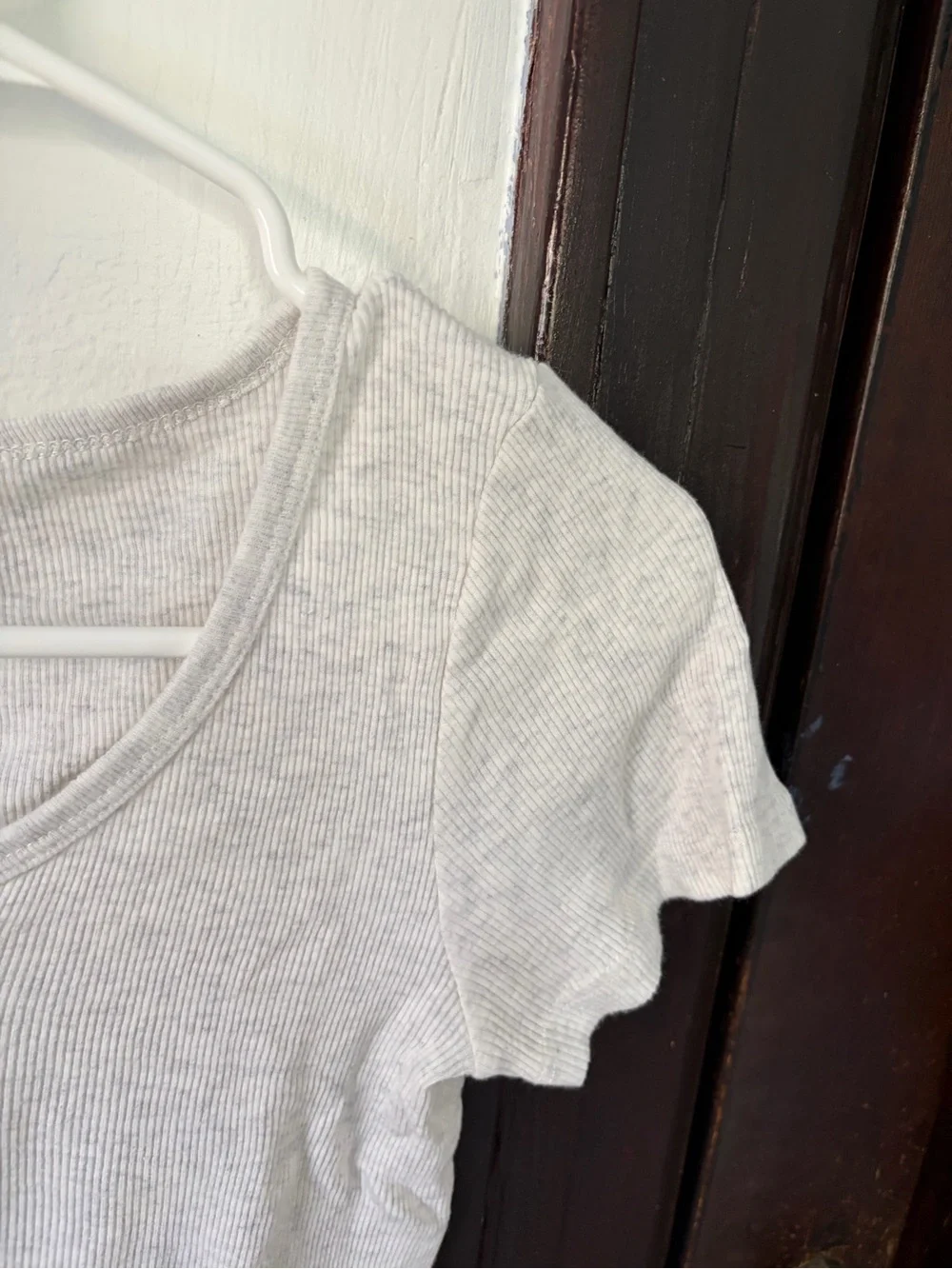 Brandy Melville Heather Light Gray Ribbed Henley Crop Top